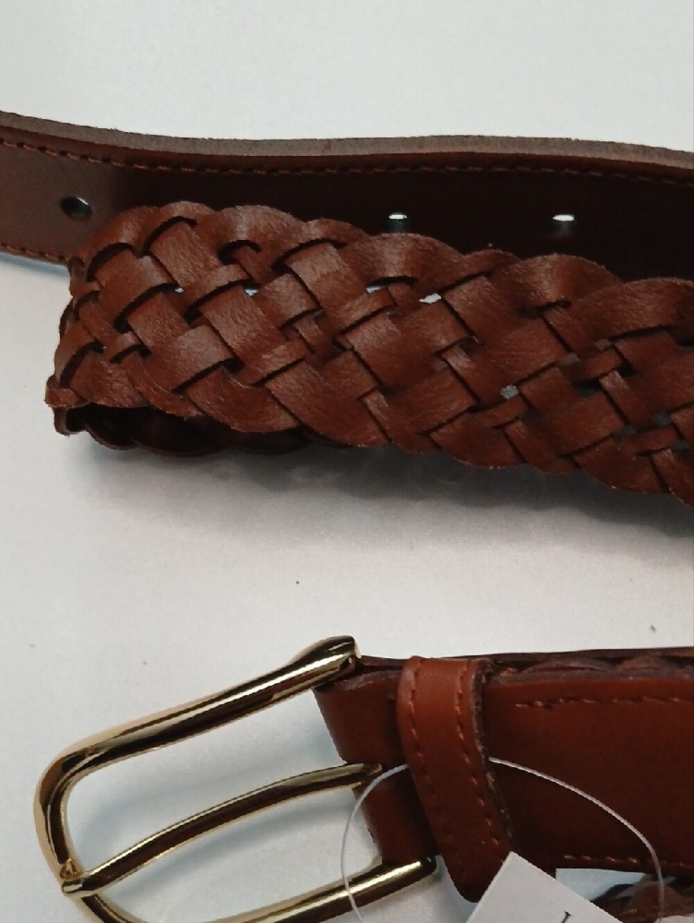 J. Crew Woven Leather Belt in Cognac Brown with Gold Buckle - Picture 4 of 4